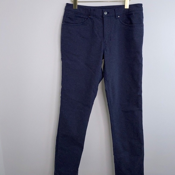Lululemon Men's ABC Pant Skinny Tech Canvas Heathered Deep Navy Blue Sz 31x31